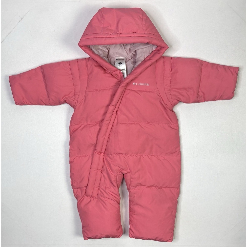 Columbia Infant 12 Months Snowsuit One Piece Hooded Winter Warm Pink Puffer Omni